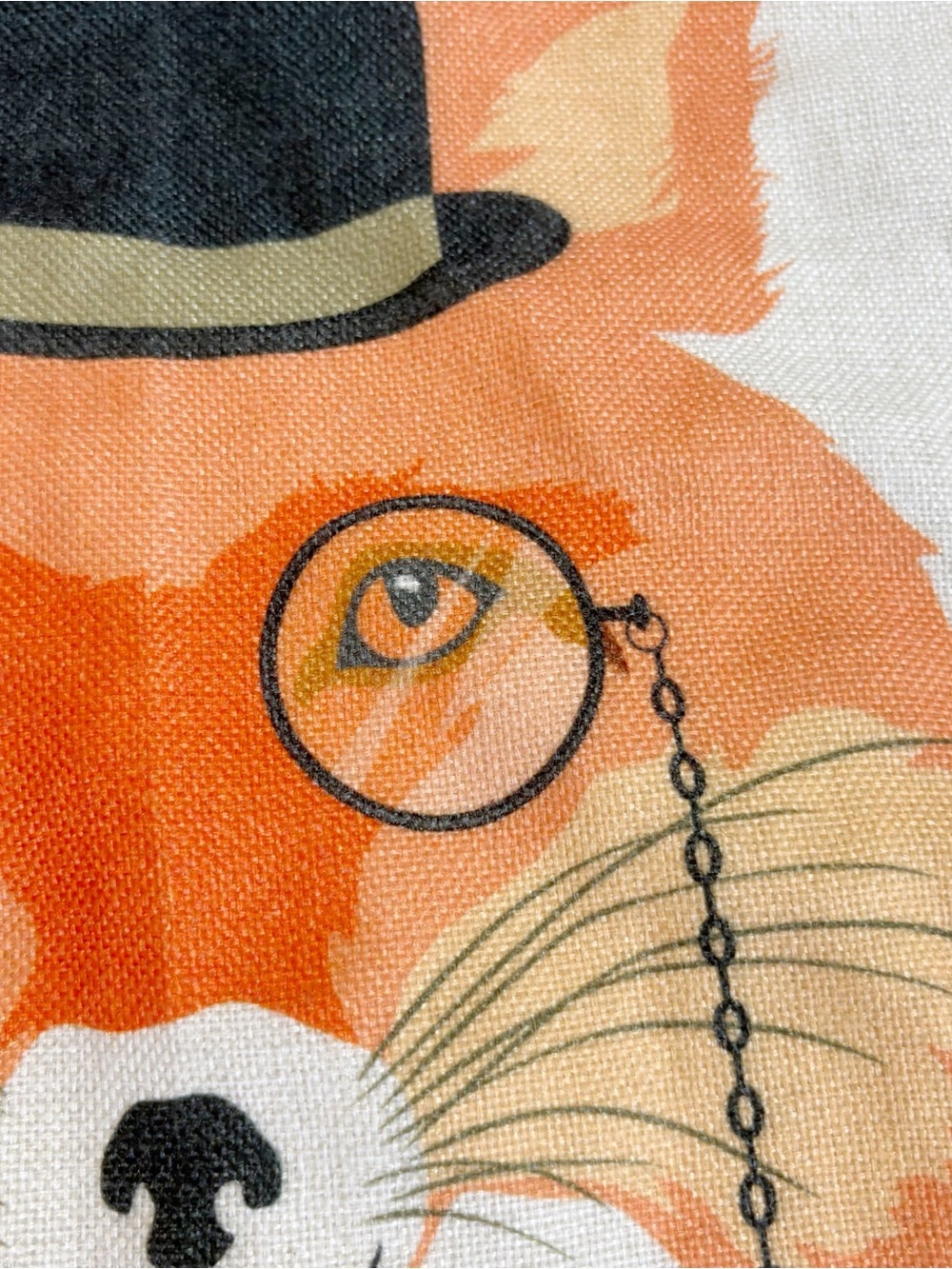 Whimsical Dapper Mr. Fox Throw Pillow Case Top Hat Bow Tie Monocle 16.5” Square - Picture 7 of 10